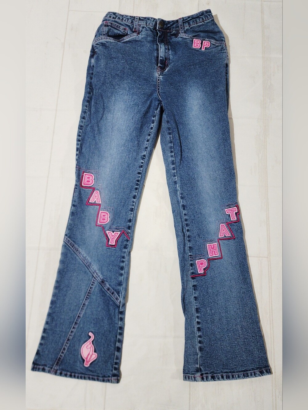 Y2K Baby Phat Girlz Embroidered Applique Spellout Flare Jeans Size 14 RARE GRAIL